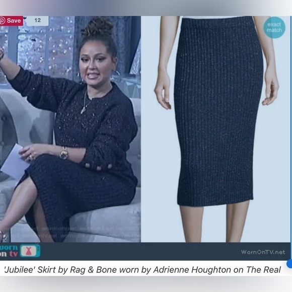 Rag & Bone Jubilee Merino Metallic Ribbed Knit Midi Skirt in Navy Size  S/P - Picture 12 of 12